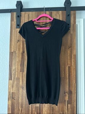 Rue21 Black Short Sleeve Mini Dress with Strappy V-Neck